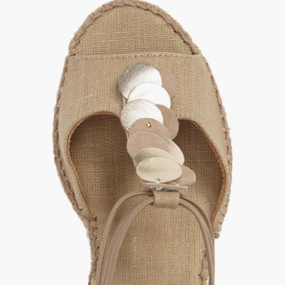 NWOB TONI PONS ORIGENS Women's Sitges Stone Tan Metallic Wedge Sandals Sz 5.5/36 - Picture 4 of 10
